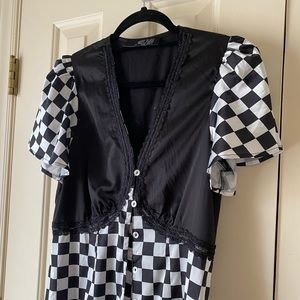 Dressed in LALA Black and White Checkered Midi Dress